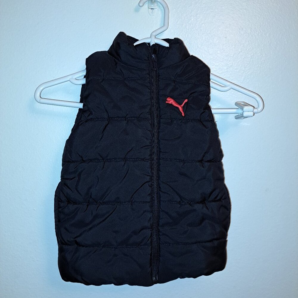 Puma Quilted Puffer Vest Outerwear W/Pockets Black/Red Logo Size XXS (3-4)